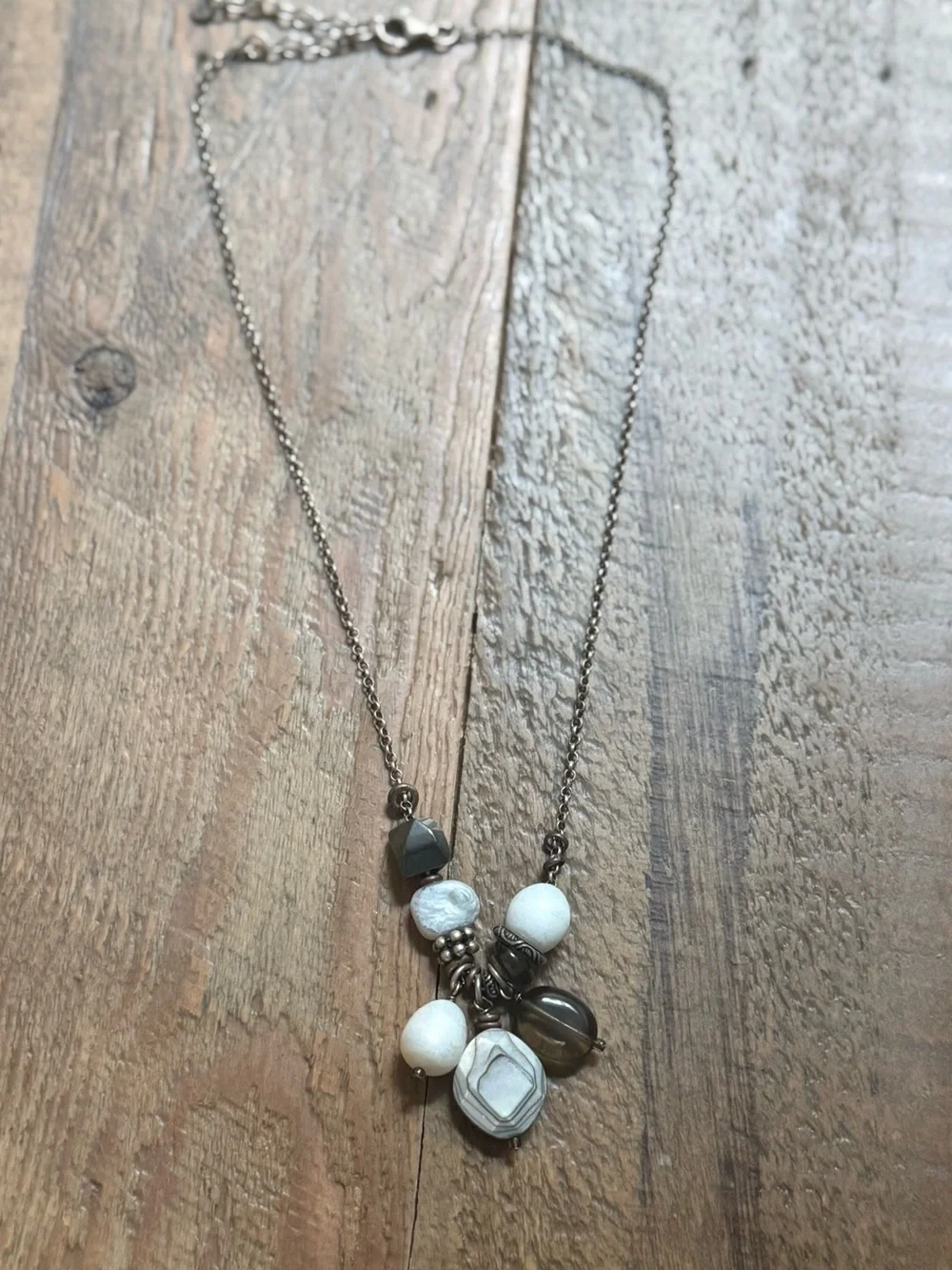 Silpada Silver-Tone Multi-Bead Pendant Necklace in White and Gray